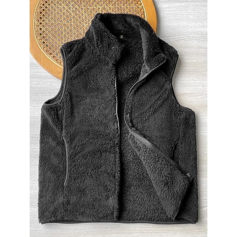 Dupla face Coral velo de alta eficiência quente high-End macio Retro masculino gola alta cor sólida colete feminino