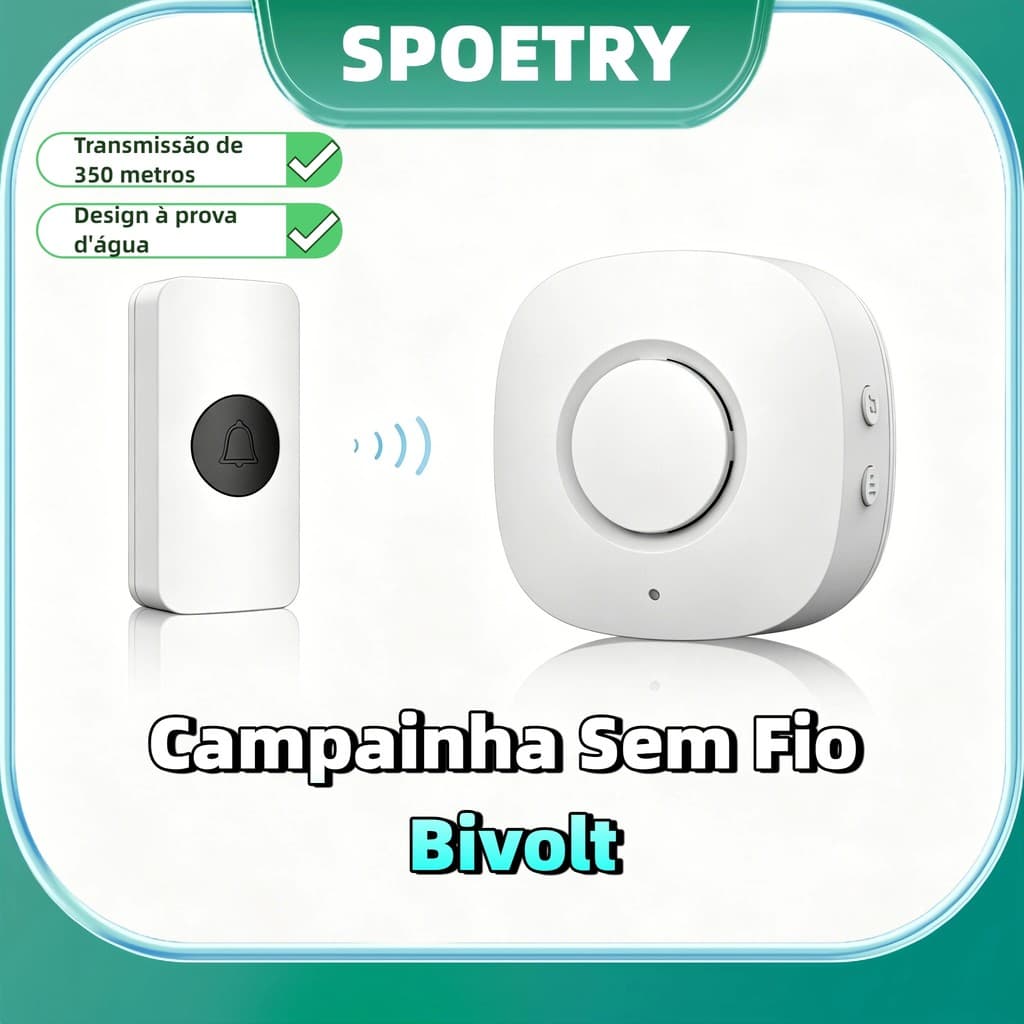 Conjunto de campainha sem fio mini Bivolt Longo Alcance 350m a Prova D'água Residencial Comercial NOVIDADE 8 Toques