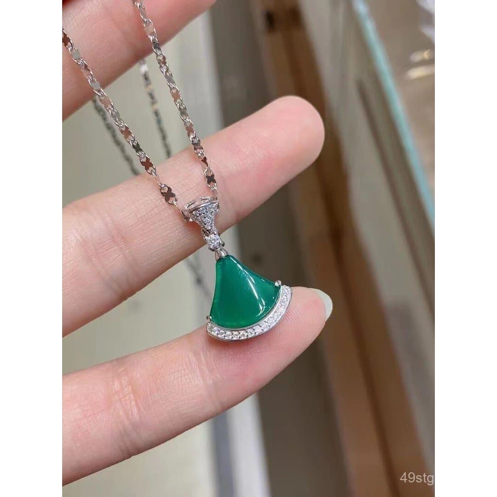 Colar feminino de prata esterlina 925 genuína, com pingente em forma de gota de água de calcedônia verde gelo, colar fem
