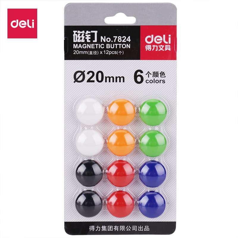 Deli 12 peças de partículas magnéticas estilo colorido 20mm quadro branco de vidro fivela magnética ensino médio quadro