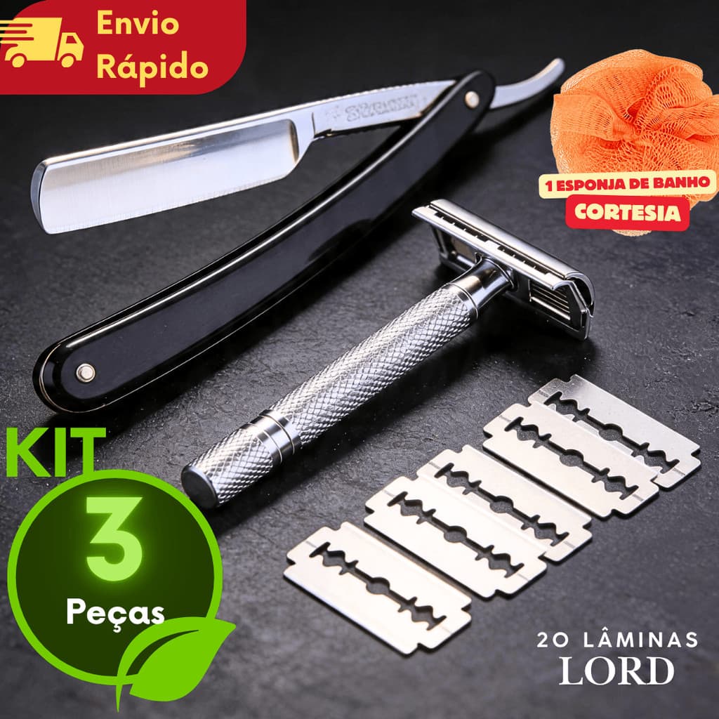 Kit Retrô Navalha Profissional Barbeador Masculino 20 Lâminas Inox Acabamento Para Barba Sobrancelha