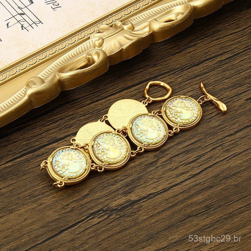 Pulseira Princesa Sereia, Réplica Vintage, Cameo em Relevo, Bracelete de Alta Qualidade, Brincos Foscos, Conjunto de Bri