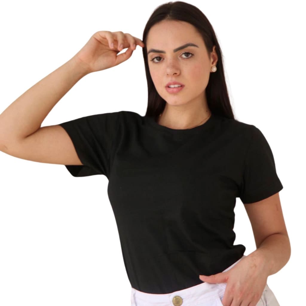 Camiseta Feminina Baby Look Básica Lisa Preta para o Dia a Dia