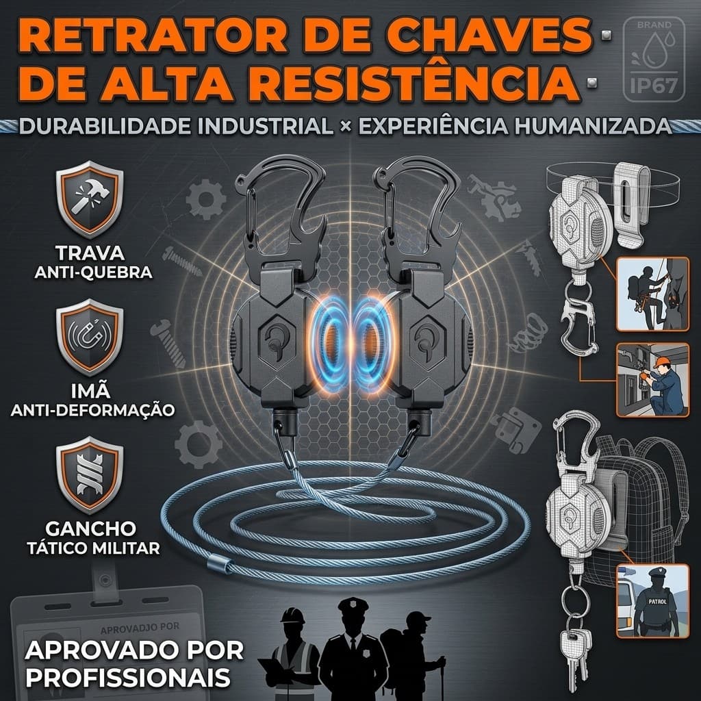 Kit 2 Porta Crachá Retrátil Anti-Queda Magnético Cabo Aço 80cm Chaveiro Tático Resistente com Abridor