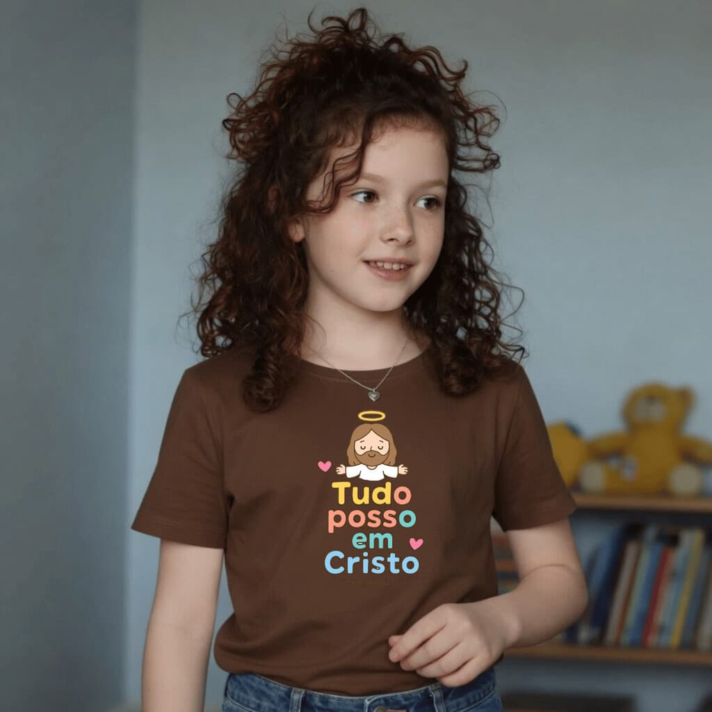 Camiseta Infantil Estampada Criança Jesus Filipense Cristão 100% Básica Manga Curta Unissex Masculina e Feminino Básica