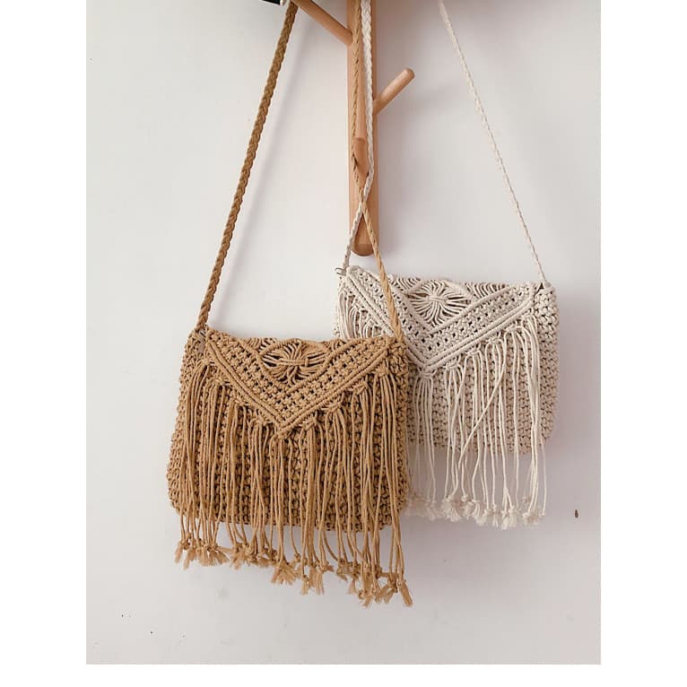Verão novo estilo versão coreana fresco estilo Mori fio de algodão tecido saco feminino saco de palha de um ombro cor só