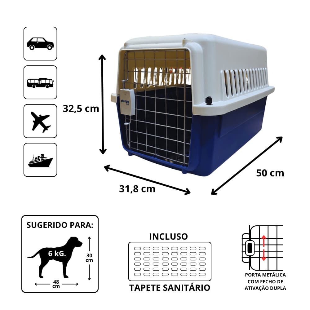 Caixa De Transporte Pet Cachorro Gato Tam PP Azul Shinpy
