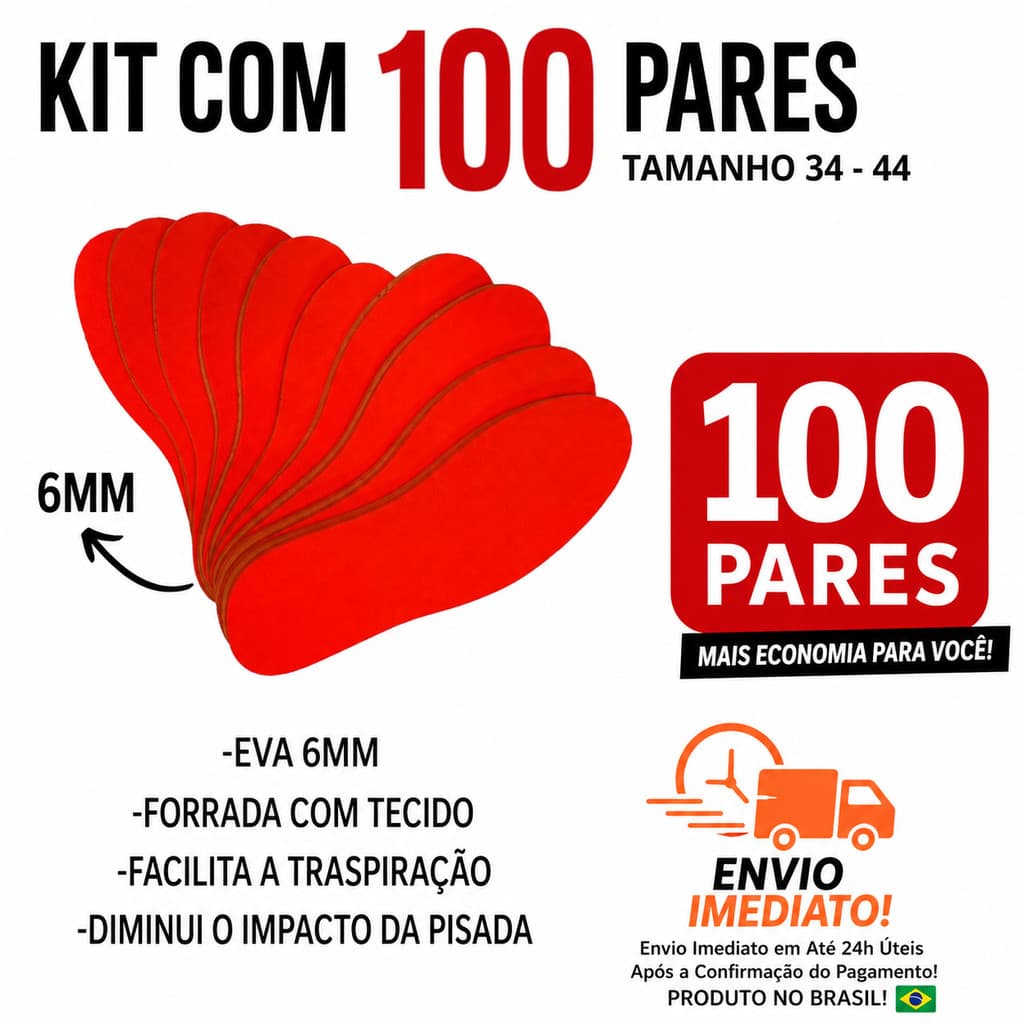 KIT 100 PAR DE PALMILHA EVA 6MM PARA TÊNIS,SAPATO,BOTA,CHUTEIRA,SAPATILHA MACIA,CONFORTAVEL FEMININO E MASCULINO  34-44
