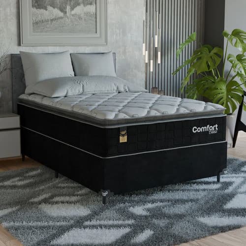 Cama Box Viúva + Colchão Comfort Class Pillow Top 128x188  Preto/suede Preto