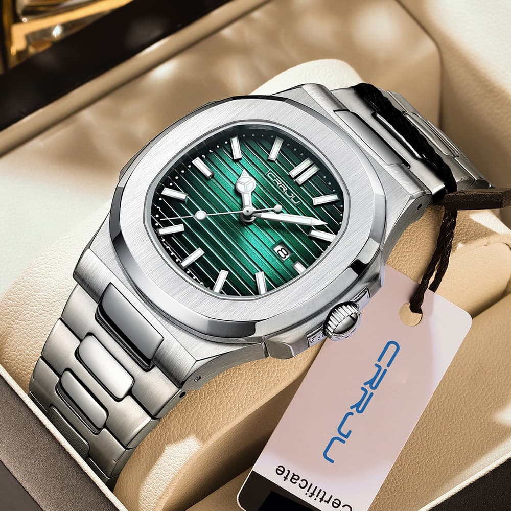 Relógio Masculino CRRJU 5018, Luxuoso, Moderno, Original, Casual, Design Simples, Pulseira de Aço Inoxidável, Ponteiro L