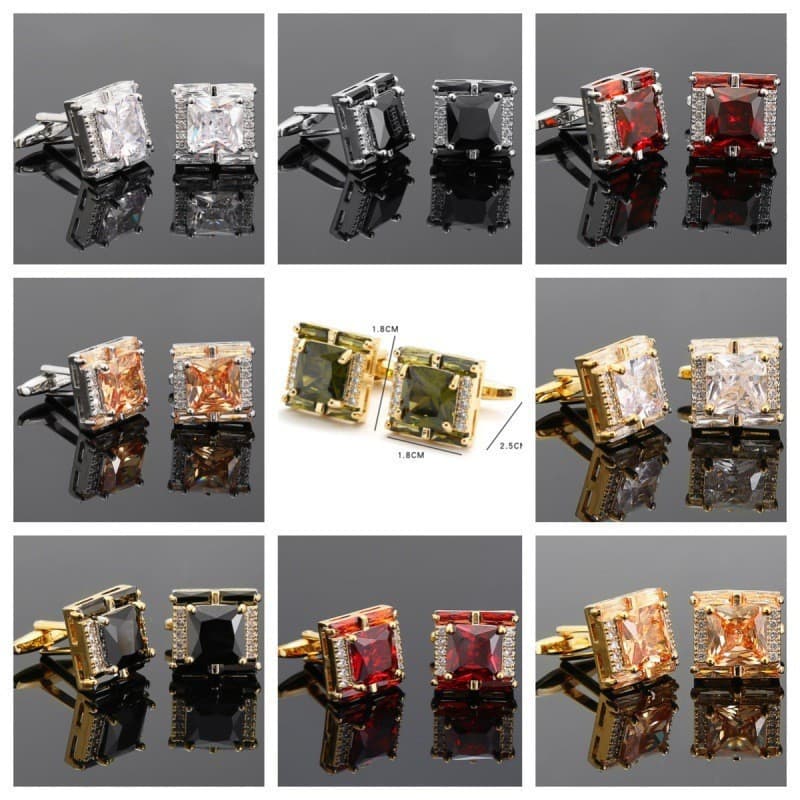 Abotoaduras de cristal de zircônia masculinas com diamante quadrado duro, camisa francesa de luxo leve, botões de punho