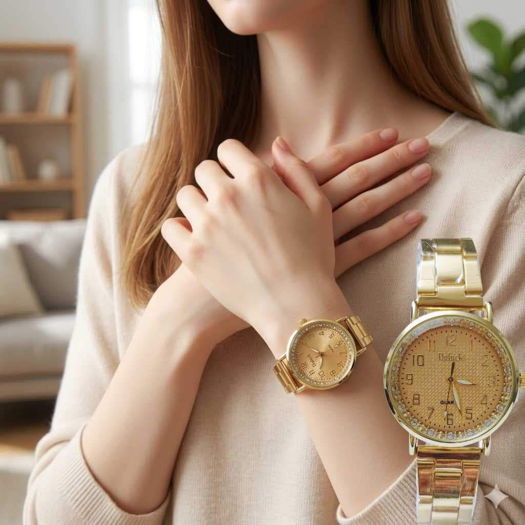 Relógio feminino com pedra,pulseira de metal dourado rose prata preto