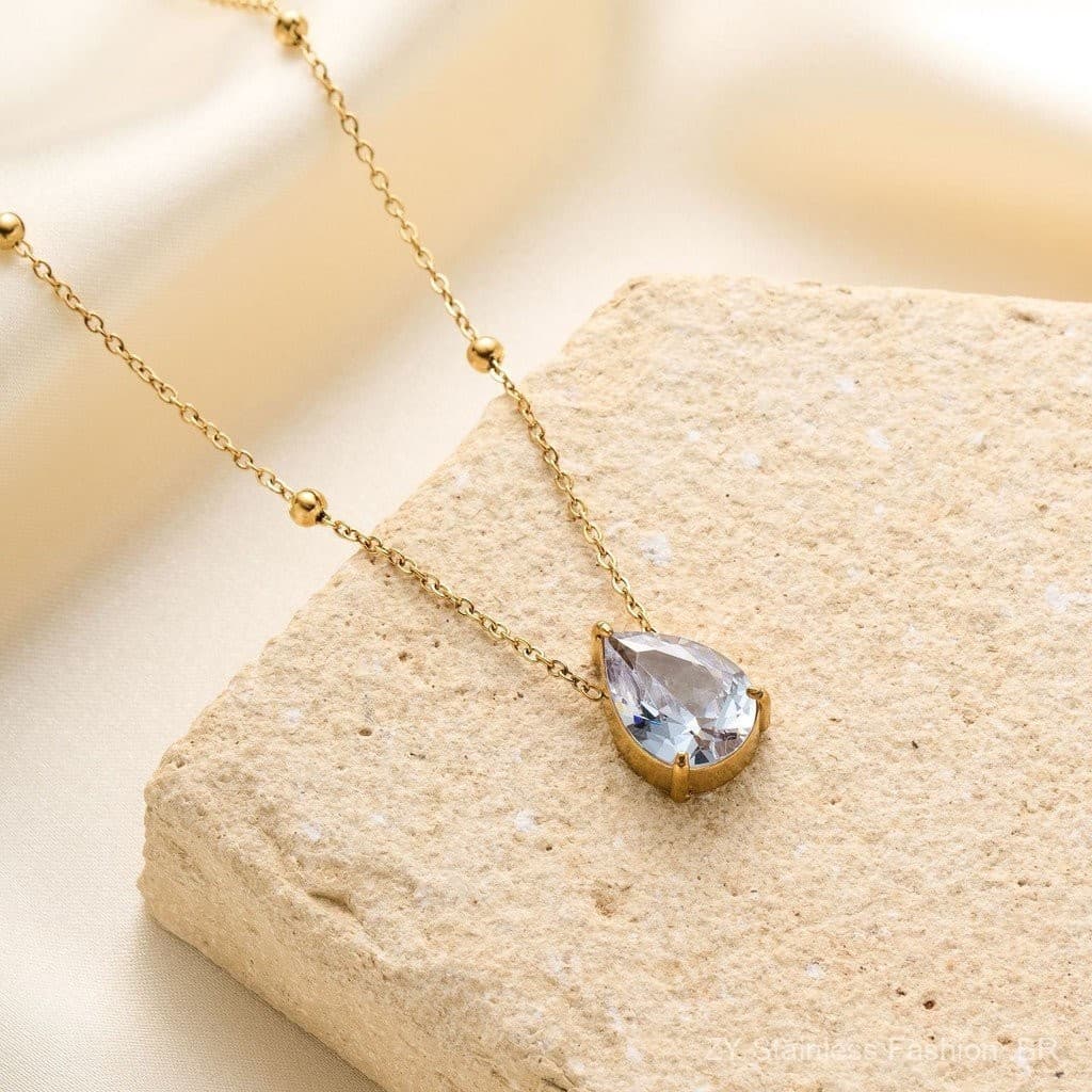Water droplet zircon pendant titanium steel necklace for women, plated with 18k gold without fading