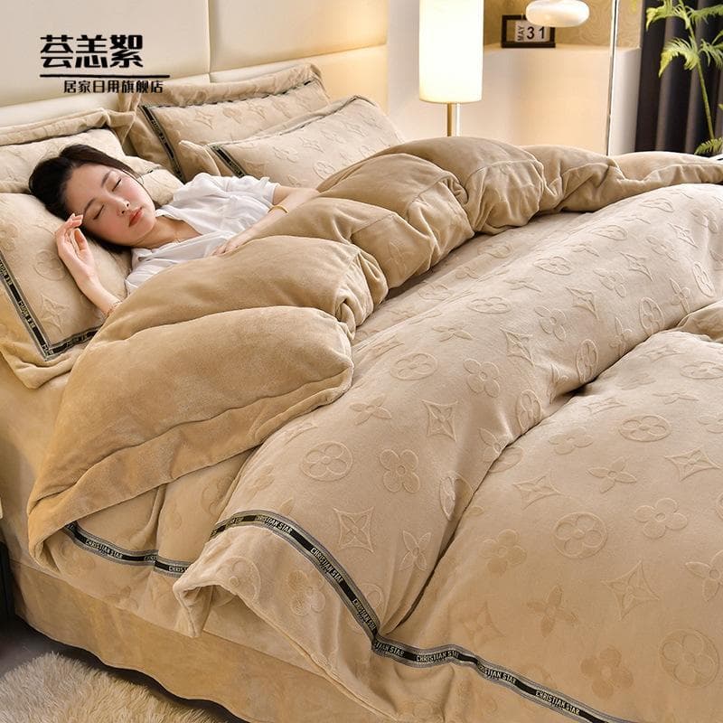 Conjunto de quatro peças de lã de leite com peso alto, conjunto de três peças de lã esculpida quente para inverno, lenço