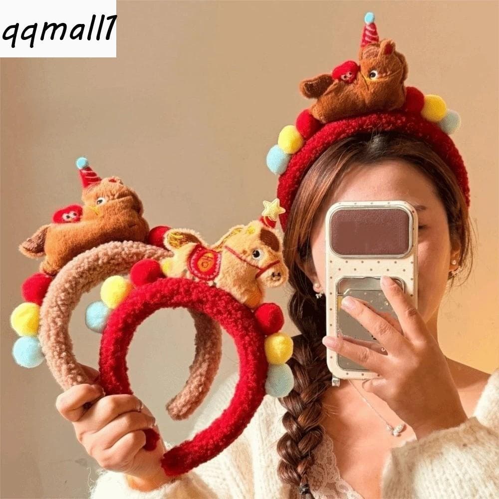 QQMALL1 Argola De Cabelo De Cavalo De Desenho Animado , Capacete De Pônei Com Pingente De Sorte De Pelúcia , Faixa De Ca