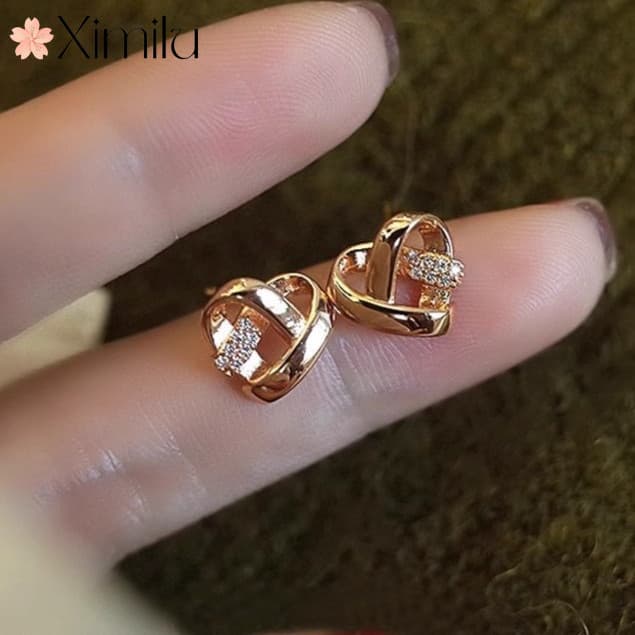 ❤ Original rosa ouro coração brincos feminino novo estilo luz luxo nicho Design All-Match em forma de coração brincos ba