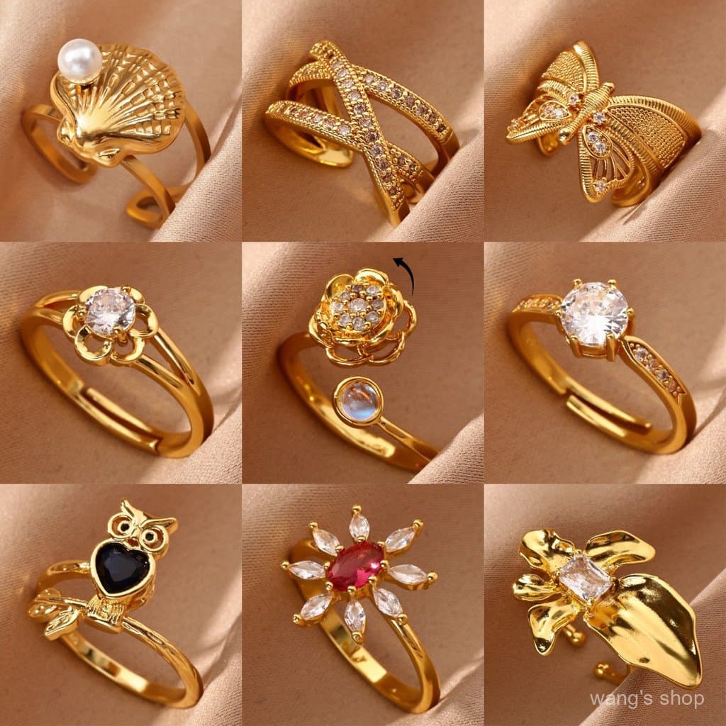 Anel Vintage de Borboleta Iris para Mulheres, Anel Aberto Exquisito e Único com Zircônia, Banhado a Ouro 18K, Adequado p