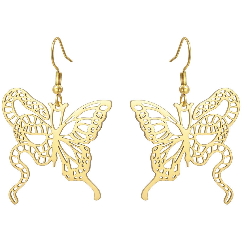 Brincos Pendentes de Borboleta e Cobra para Mulheres, Brincos Femininos em Aço Inoxidável 304, Moda Ins, Joias