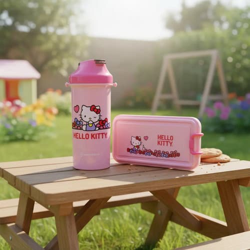 Kit Lanche Box Lancheira Escolar E Garrafa Hello Kitty Rosa Rosa-chiclete Hello Kitty Parque Mochila