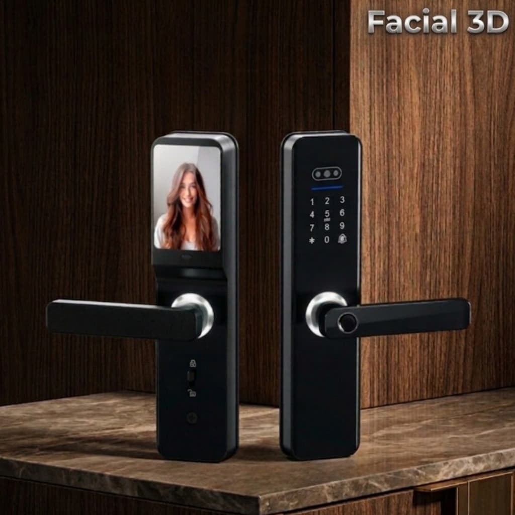 Fechadura Smart 3 em 1: Biometria, Reconhecimento Facial 3D e Câmera de Segurança Dibea