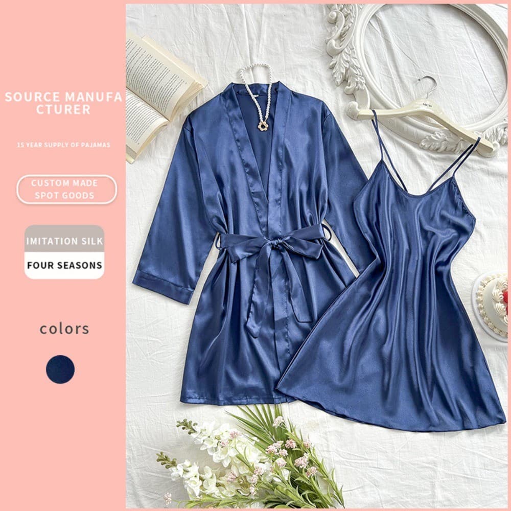Estilo europeu americano pijamas feminino simples pijamas Homewear vestir roupões simulação pijamas de seda camisola Sex