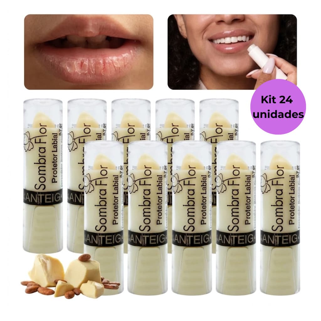 Kit Manteiga de Cacau Pura Batom Hidratante Protetor Labial 24 unidades Atacado Revenda Promoção