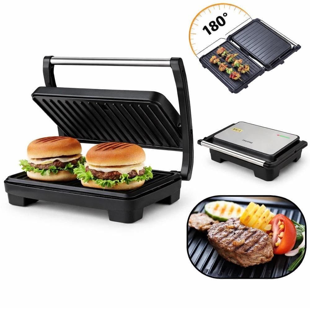 Sanduicheira Grill Eletrica Churrasqueira De Mesa Inox Dupla 2 Em 1 Led 1000W Press Misteira Grelha Antiaderrente Coleto