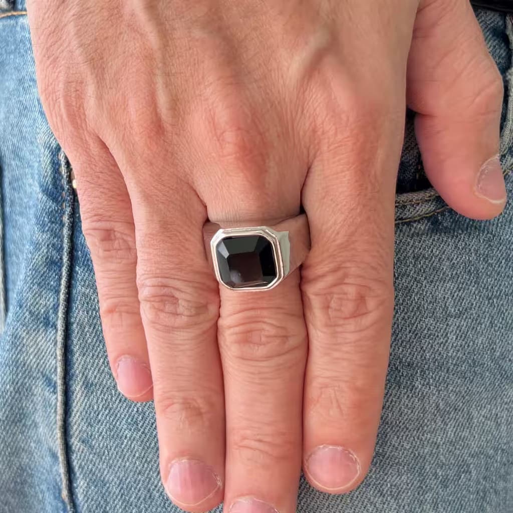 Anel Masculino Kahn em Aço Inox Preto e Prata