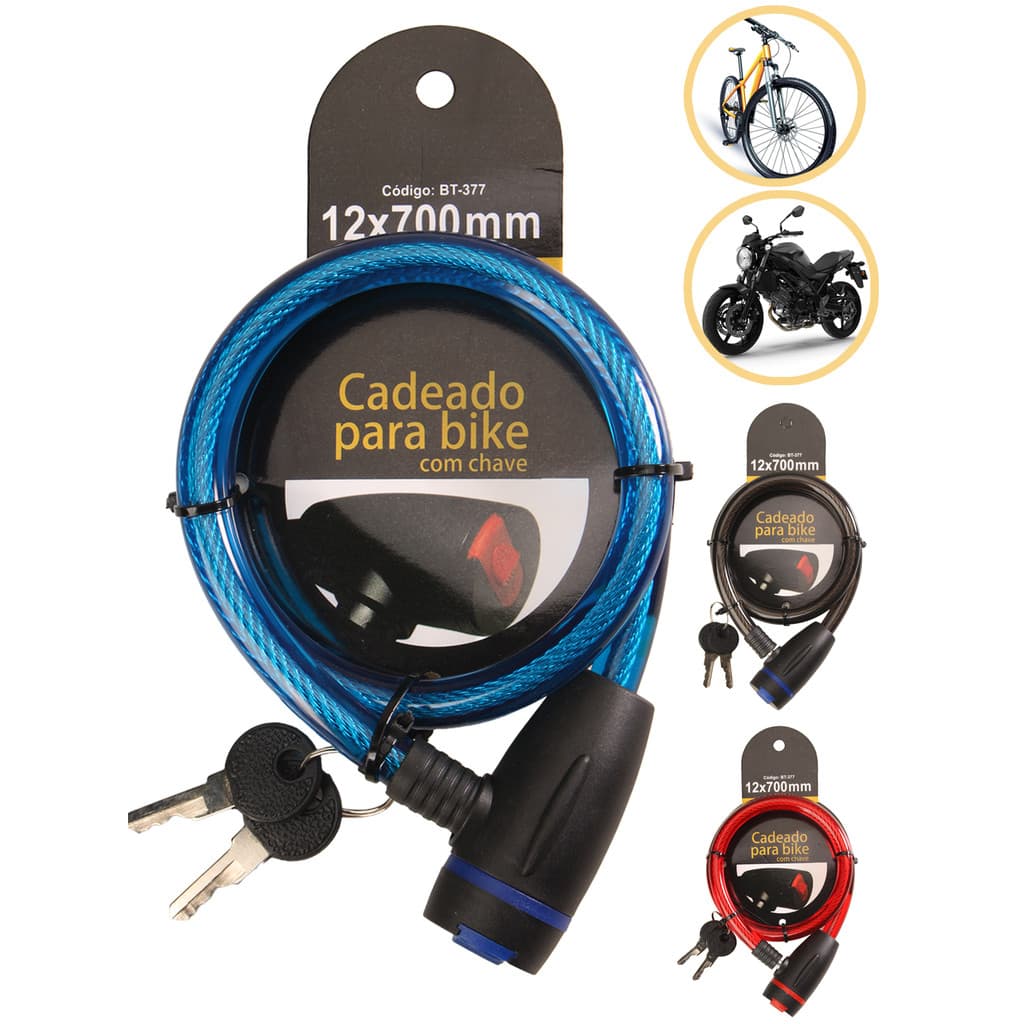 Cadeado para Bike com chave PVC e zinco 70cm Forte Seguro