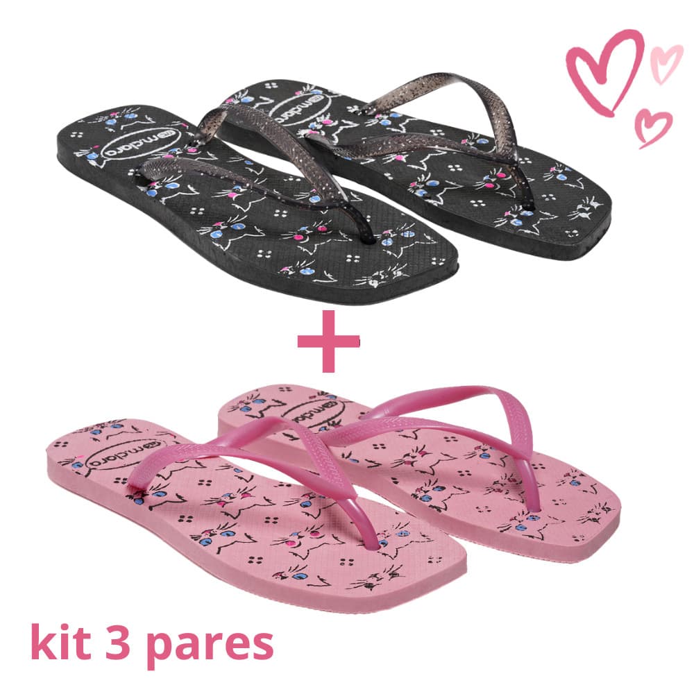 Conjunto de 3 pares Chinelo Casual Feminino Estampado Macio Antiderrapante Confortável