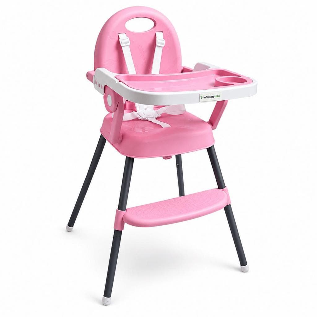 Cadeira Alimentação 3 Em 1 Rosa Dobrável Booster Alta Baixa Bandeja Removível 5 Pontos Premium Baby