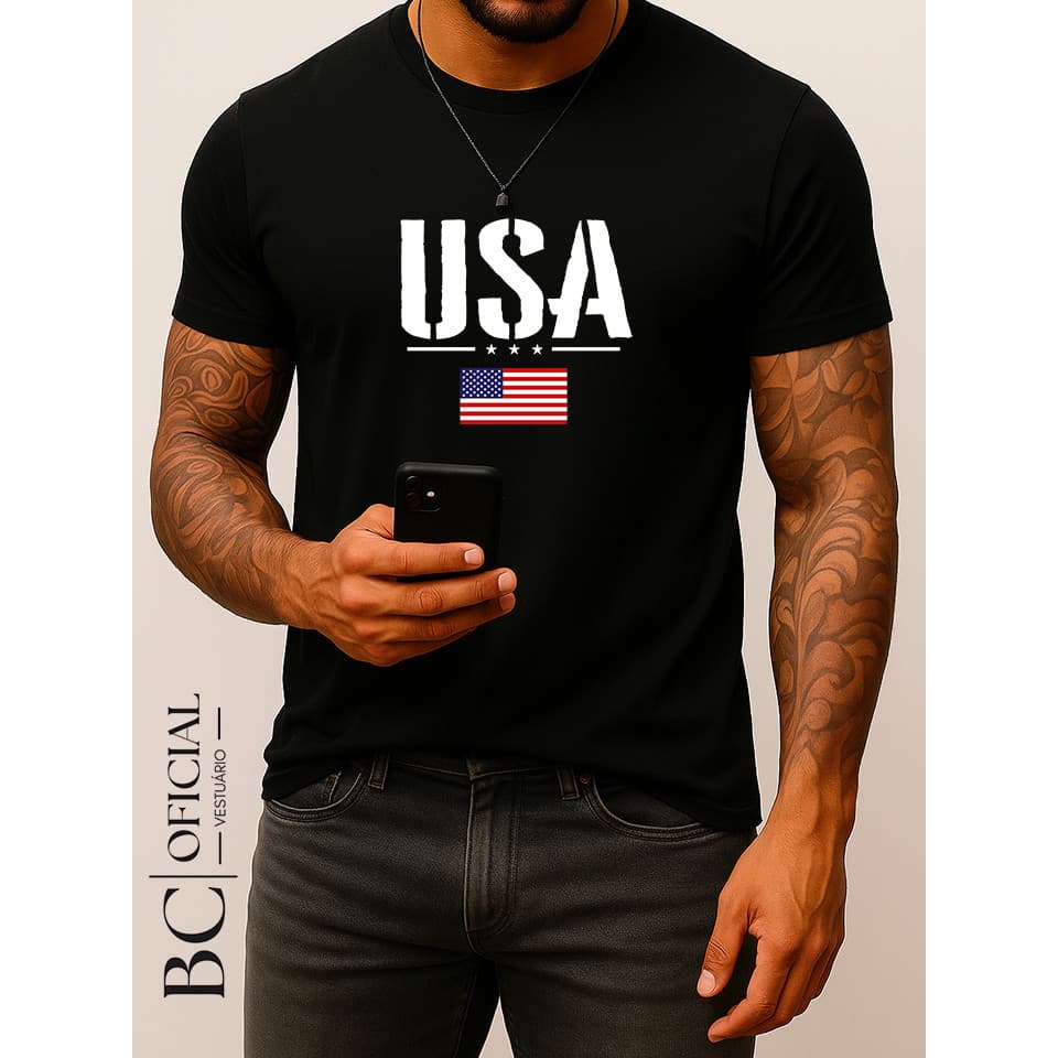 Camiseta Masculina USA AMÉRICA Lançamento 2025 Algodão