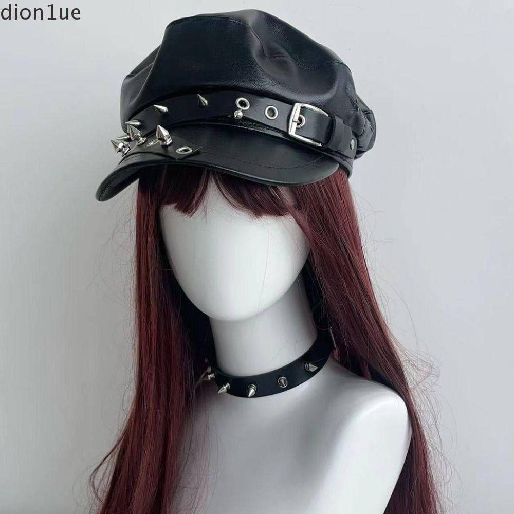 Chapéu Punk com Rebites DION1UE, estilo gótico Lolita vintage e elegante, design pontiagudo, boina de artista em couro P