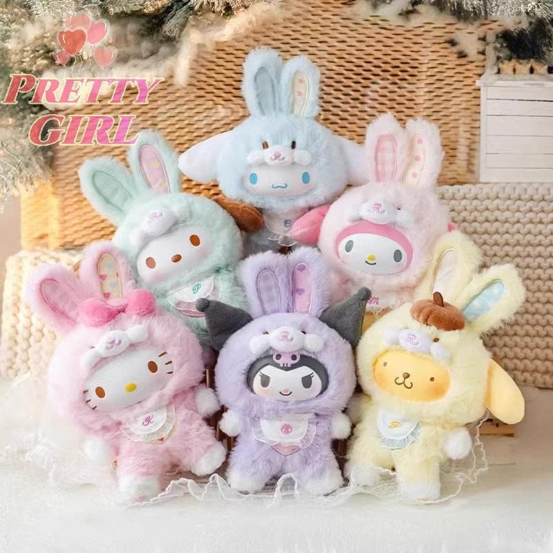 [Pretty ggirl] 1 Peça Nova Sanrio Cartoon Elf Rabbit Series Caixa Cega Kuromi Hello Kitty 3 Gerações Boneca De Pelúcia B