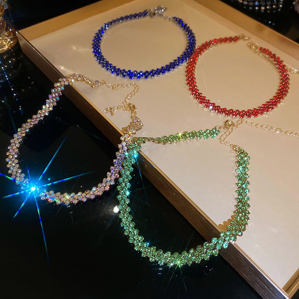 Moda Vermelho Verde Azul ABGold Rhinestone Gargantilha Para Mulheres Colares De Cristal Geométrico Festa De Casamento Jó