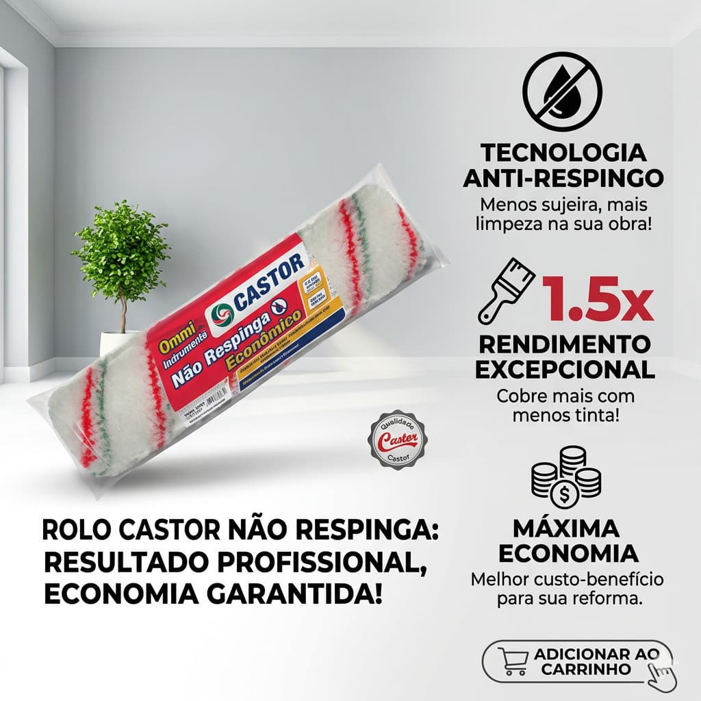 Rolo Pintura Não Respinga 10MMx23CM s/cabo Castor