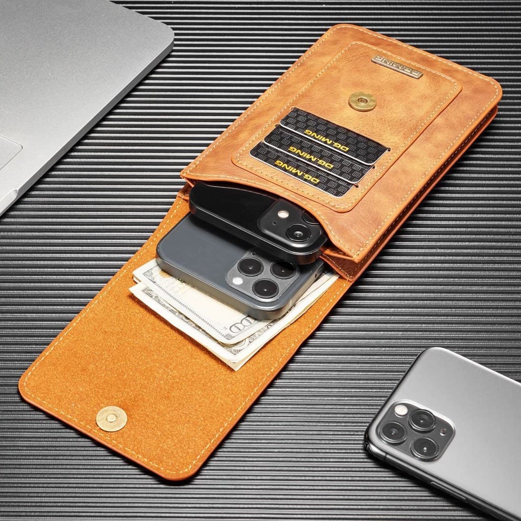 Ularks cinto de uso de camada dupla bolsa de telefone móvel Vertical masculino cintura-pendurado caso de couro pai Ultra