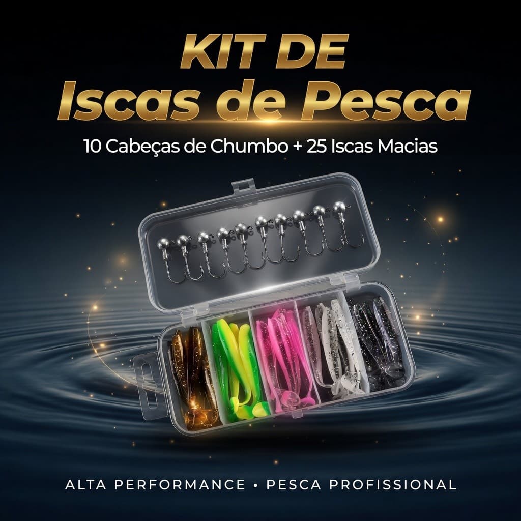 Kit Pesca Iscas Artificiais de Silicone Macia e Anzóis