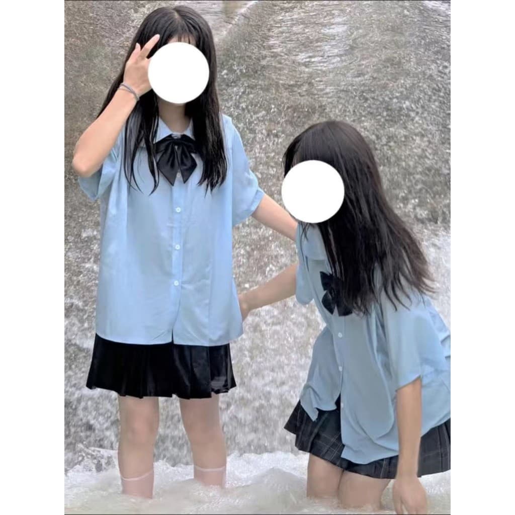 Verão novo estilo camisa jk gravata borboleta estilo Preppy uniforme de manga curta à beira-mar natação namoradas gradua