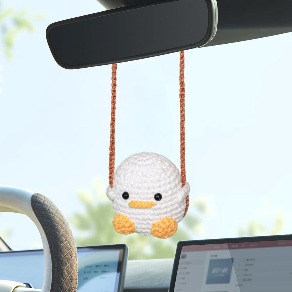 Sapo de Crochê Fofo para Retrovisor de Carro, Acessórios Divertidos Feitos à Mão para Pendurar no Espelho do Carro para