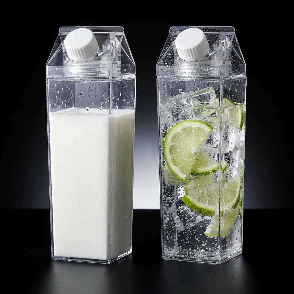 Garrafa Acrílica 1L Estilo Caixa De Leite – Ideal Para Suco, Água E Geladeira