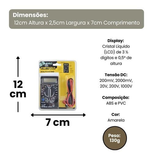 Multímetro Digital Portátil Medidor Tensão Corrente Resistências Display Lcd Preto embalagem sustentável