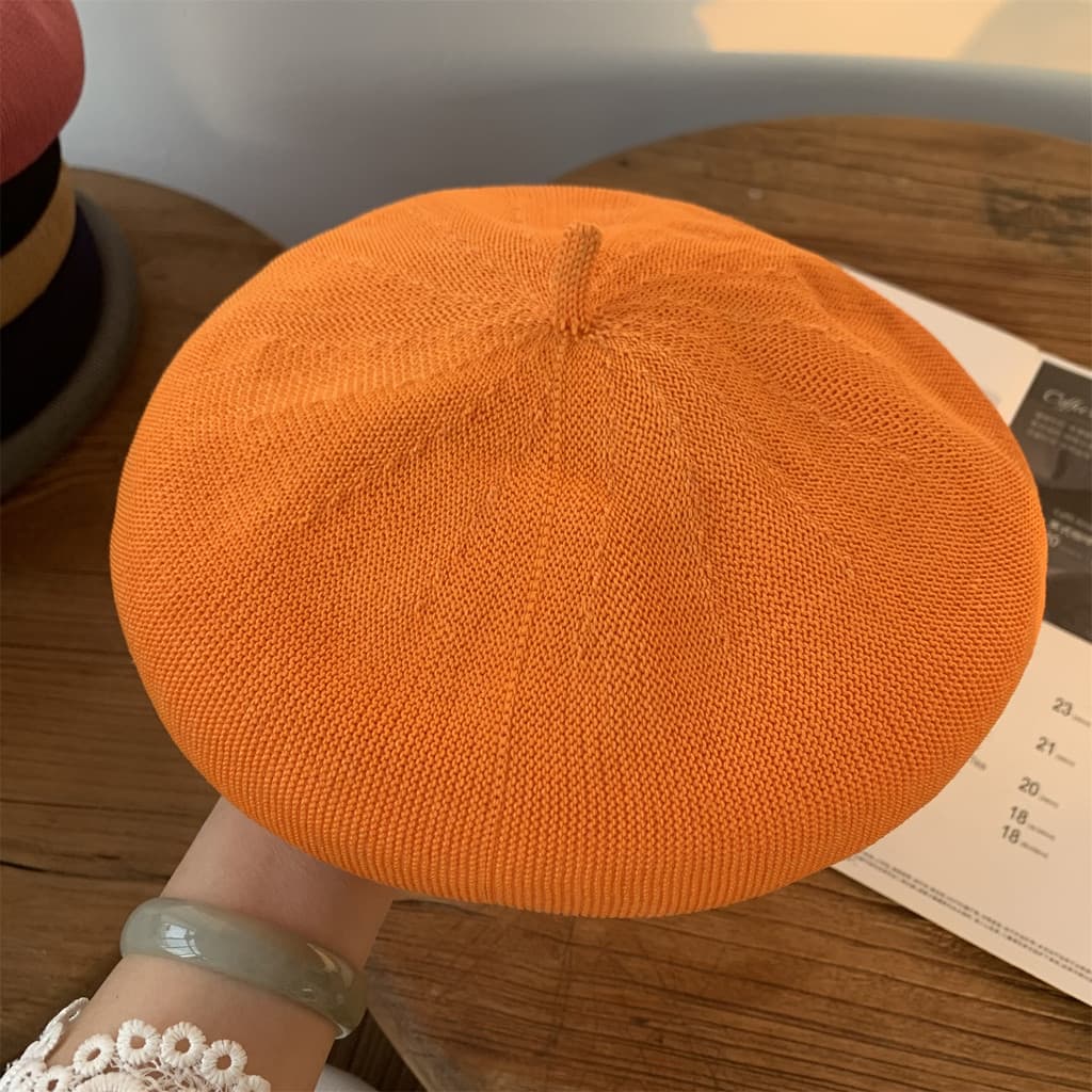 Boina de malha laranja chapéu pico feminino outono inverno boina literária All-Match cor sólida pintor chapéu único na m