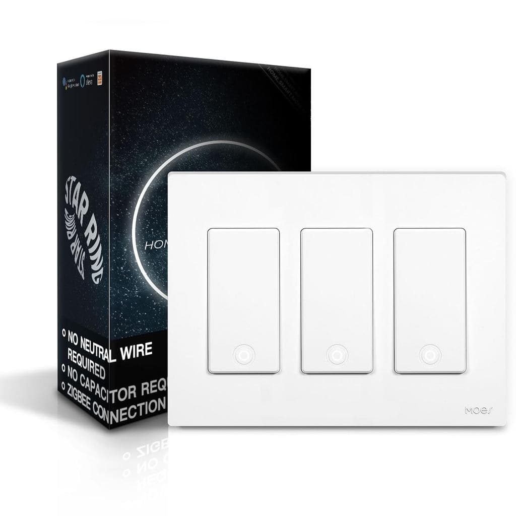 Interruptor Inteligente MOES Zigbee de 3 Teclas, Não Requer Fio Neutro, Interruptores de Luz Inteligentes de Polo Único,