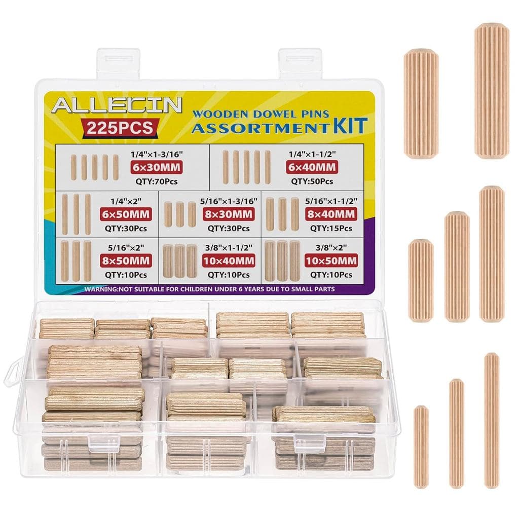 Kit de 8 Valores de Cavilhas de Madeira 1/4 3/8 5/16 Polegadas, Pinos de Madeira Estriados para Móveis, Marcenaria e Art