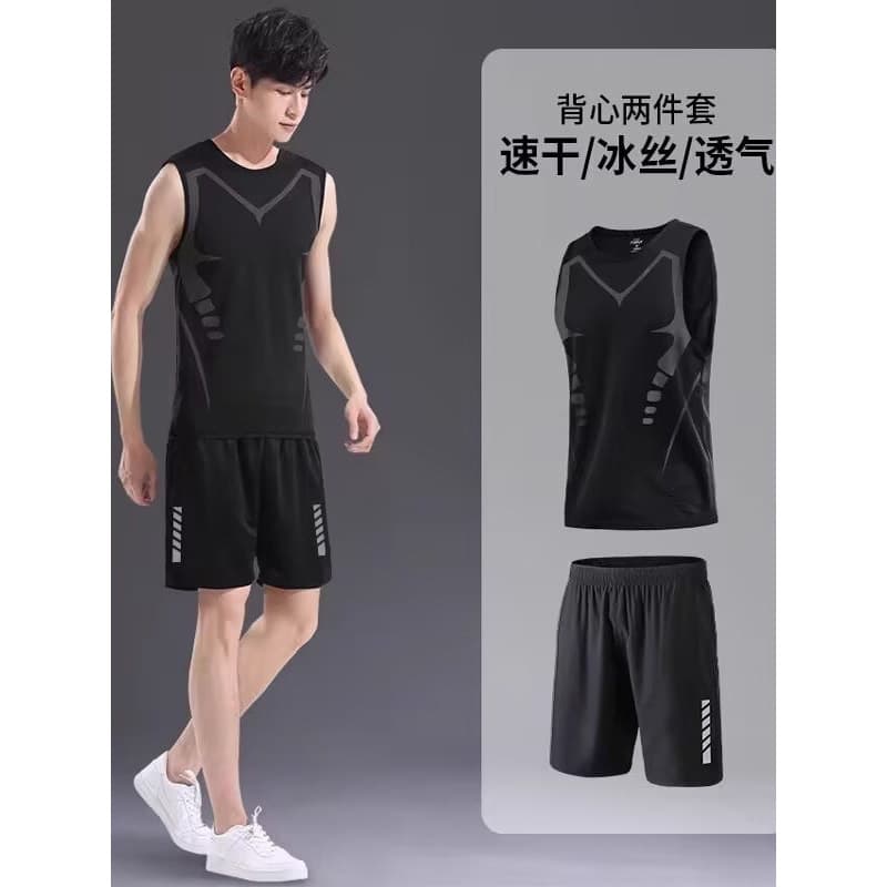 Roupas de Fitness masculino colete esportivo terno correndo roupas de secagem rápida verão gelo seda sem mangas Shorts r