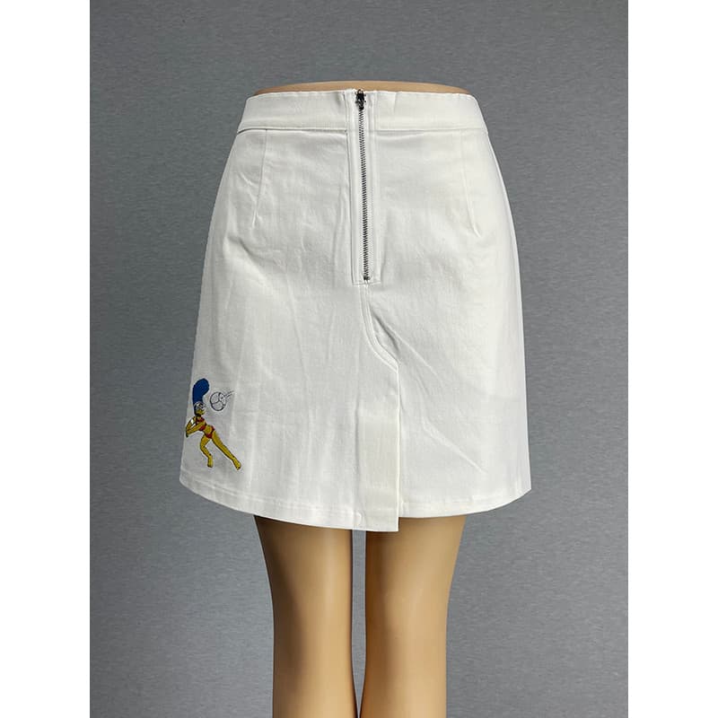 Puro algodão branco saia curta feminina 2025 cintura alta doce bordado flor fenda Hip saco bolso elástico a linha saia
