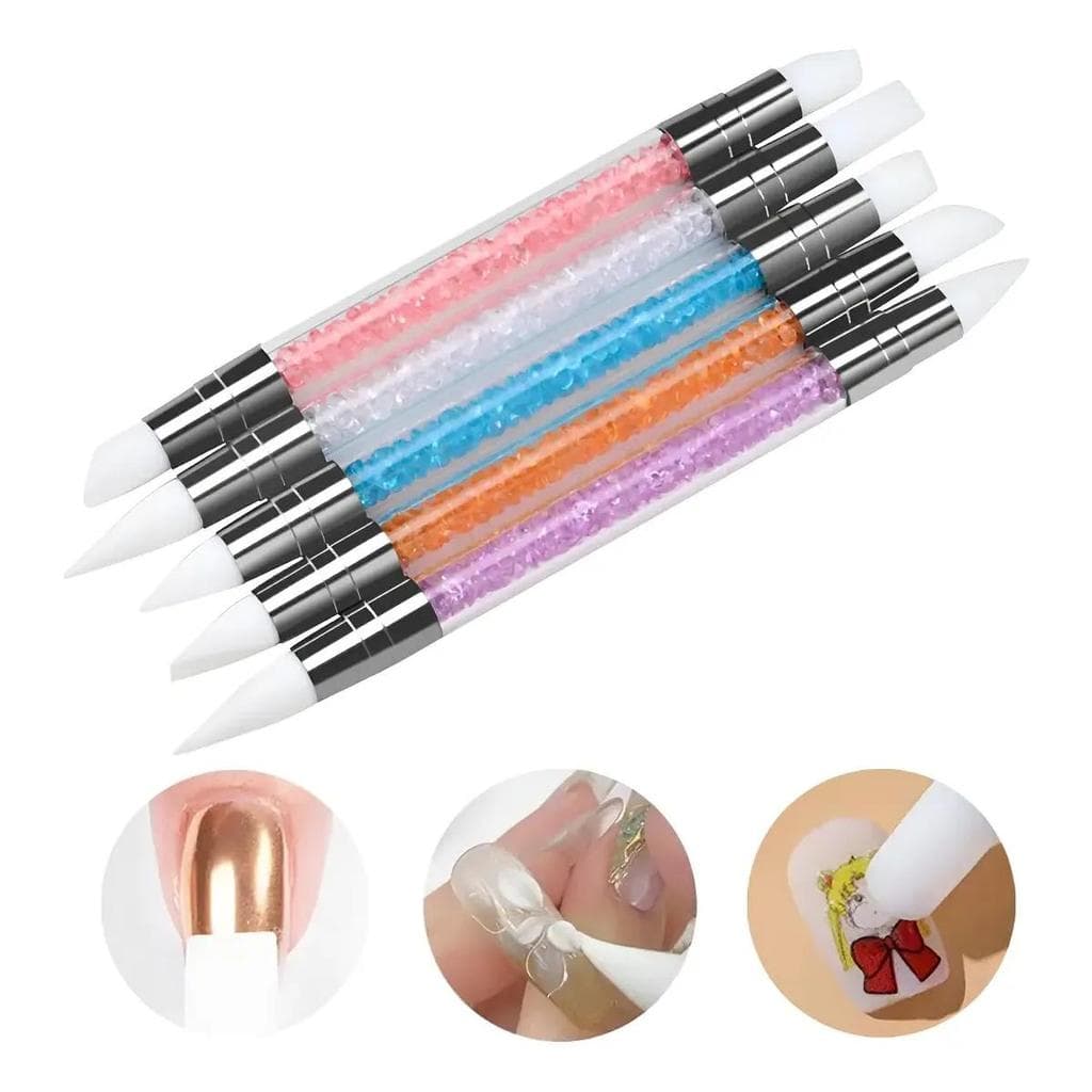 Kit de Nail Art com 5 Canetas de Silicone de Ponta Dupla Profissional