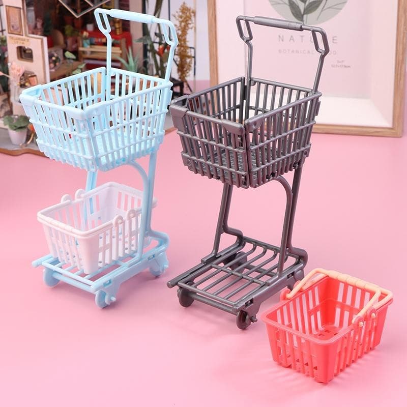 1/12 Casa De Bonecas Carrinho De Compras Supermercado Cesta Modelo Decoração Acessório Para Fingir Jogar HUE6