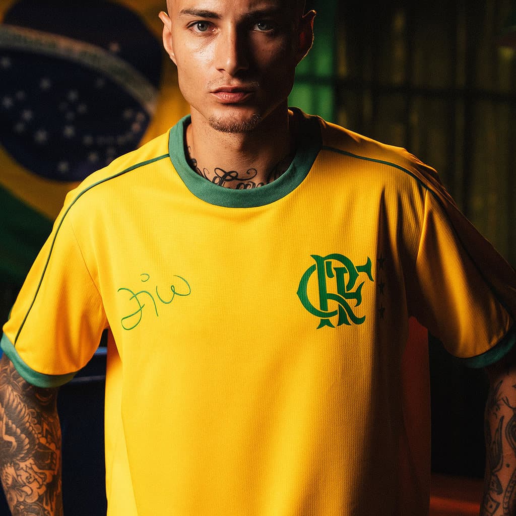 Camisa Flamengo Zico Retrô Brasil Amarela Masculina Oficial